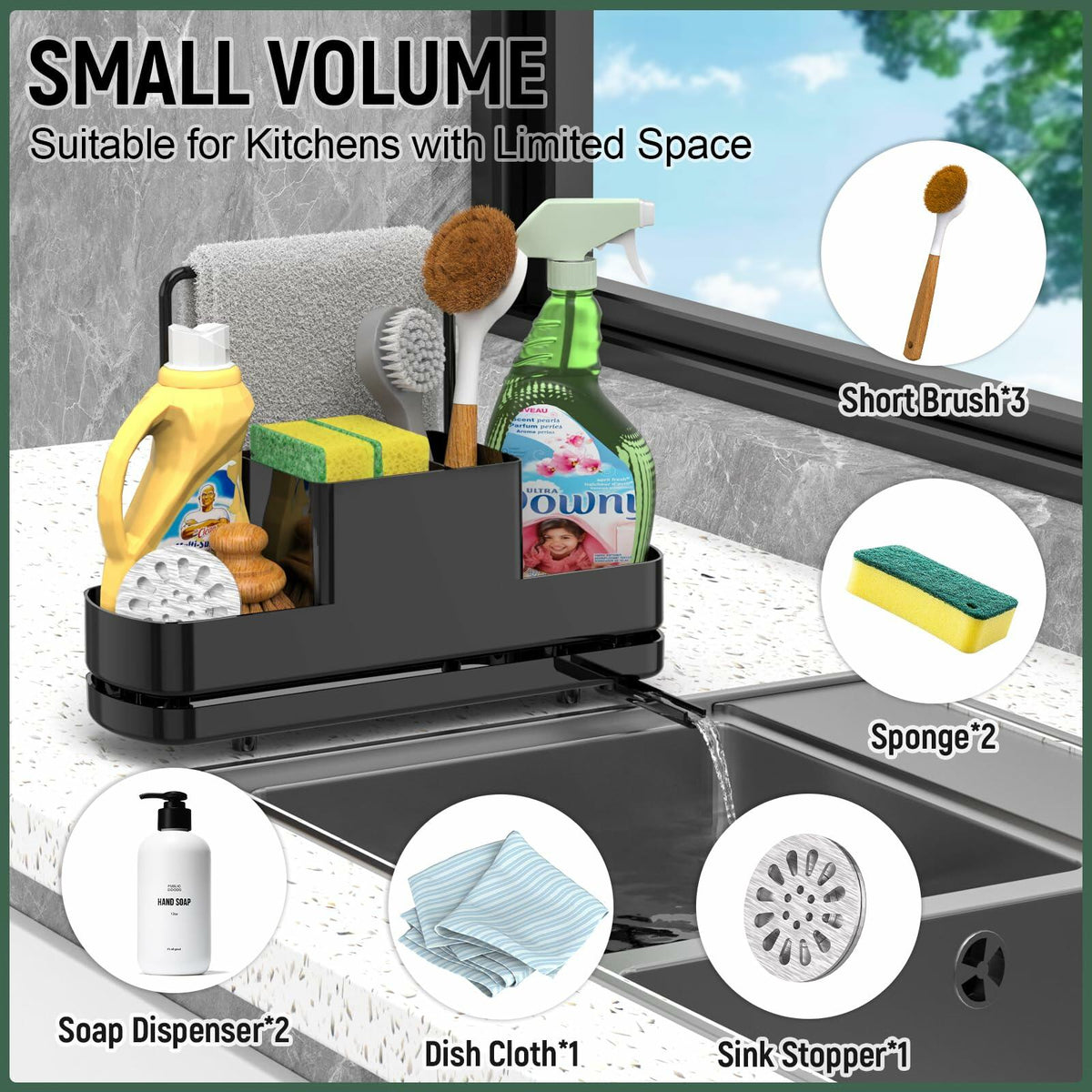 Kitchen Sink Caddy with Brush and Sponge Holders