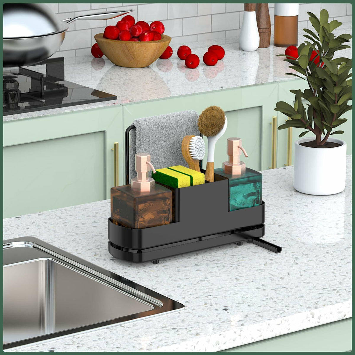 Kitchen Sink Caddy with Brush and Sponge Holders